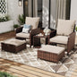 ELPOSUN 5 Piece Patio Furniture Set, Outdoor PE Wicker Chairs for Two with Ottoman Underneath,Beige