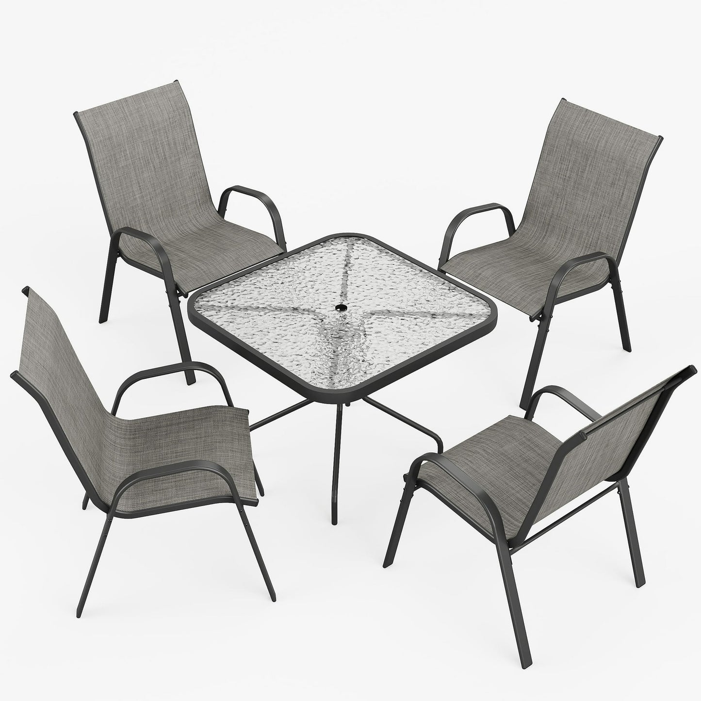 ELPOSUN Outdoor Dining Set of 5, Patio Table and Chairs Set, Textured Glass Tabletop, 4 Stackable Patio Chairs, Patio Furniture, Balcony, Porch, Lawn- Dark Grey