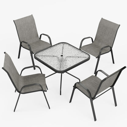 ELPOSUN Outdoor Dining Set of 5, Patio Table and Chairs Set, Textured Glass Tabletop, 4 Stackable Patio Chairs, Patio Furniture, Balcony, Porch, Lawn- Dark Grey