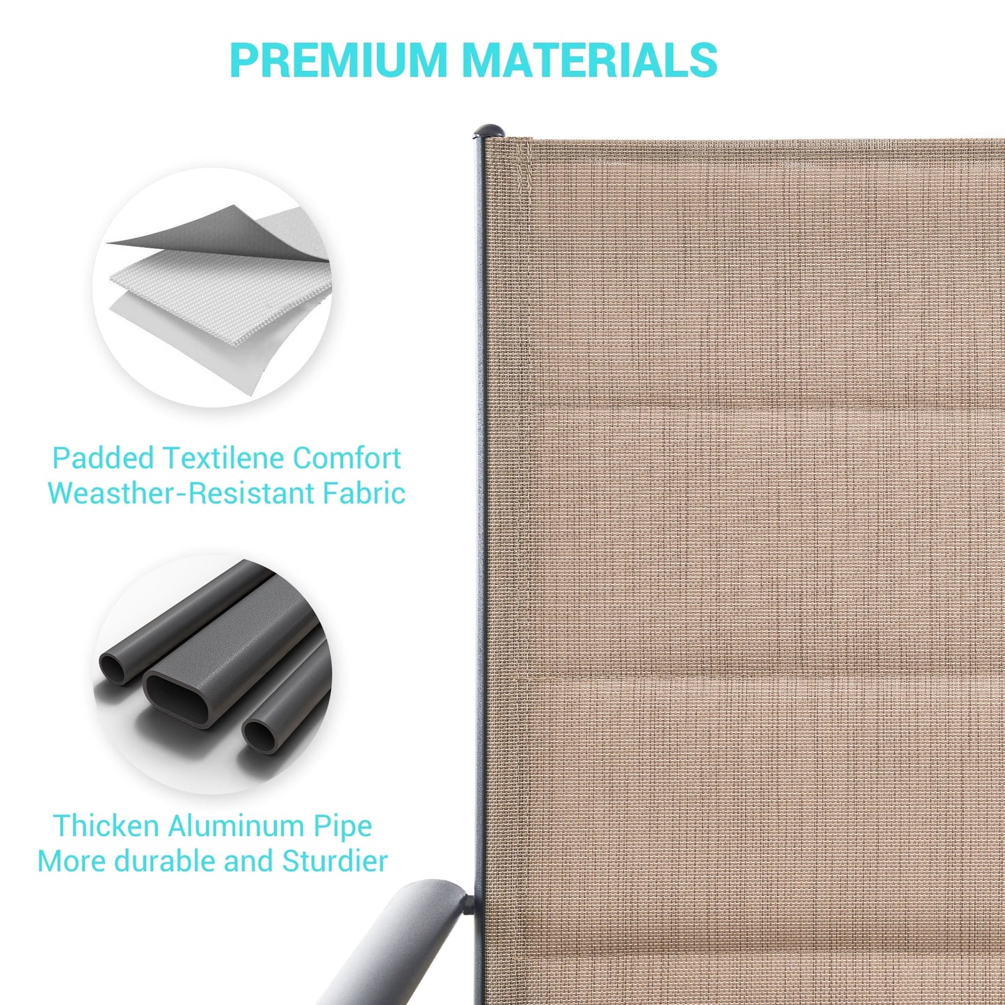 ELPOSUN Outdoor Folding Dining Chairs Set of 2, Folding Lawn Chairs for Adults with Padded All Weather Breathable Textilene, Portable Folding Chairs for Outside, No Assembly, Beige