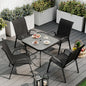 ELPOSUN Outdoor Dining Set of 5, Patio Table and Chairs Set, Textured Glass Tabletop, 4 Stackable Patio Chairs, Patio Furniture, Balcony, Porch, Lawn- Black