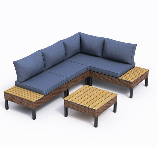 ELPOSUN 5-Piece L-Shaped Outdoor Sectional Sofa ，Patio Furniture with Water-resistant Cushions & Side Tables (Navy)