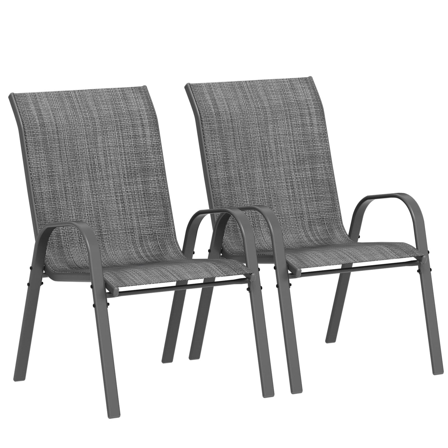 ELPOSUN Patio Chairs Set of 2, Outdoor Stackable Dining Chairs for All Weather, Breathable Garden Outdoor Furniture for Backyard Deck,Grey & White