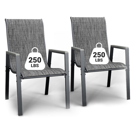 ELPOSUN Outdoor Patio Dining Chairs Set of 2,Breathable Seat Fabric and Alloy Steel Frame for Backyard Porch Garden Sunroom , Dark Gray
