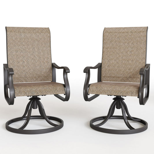 ELPOSUN Patio Swivel Chairs Set of 2, Outdoor Dining Chairs High Back All Weather Breathable Textilene Outdoor Swivel Chairs with Metal Rocking Frame for Lawn Garden Backyard Deck, Khaki
