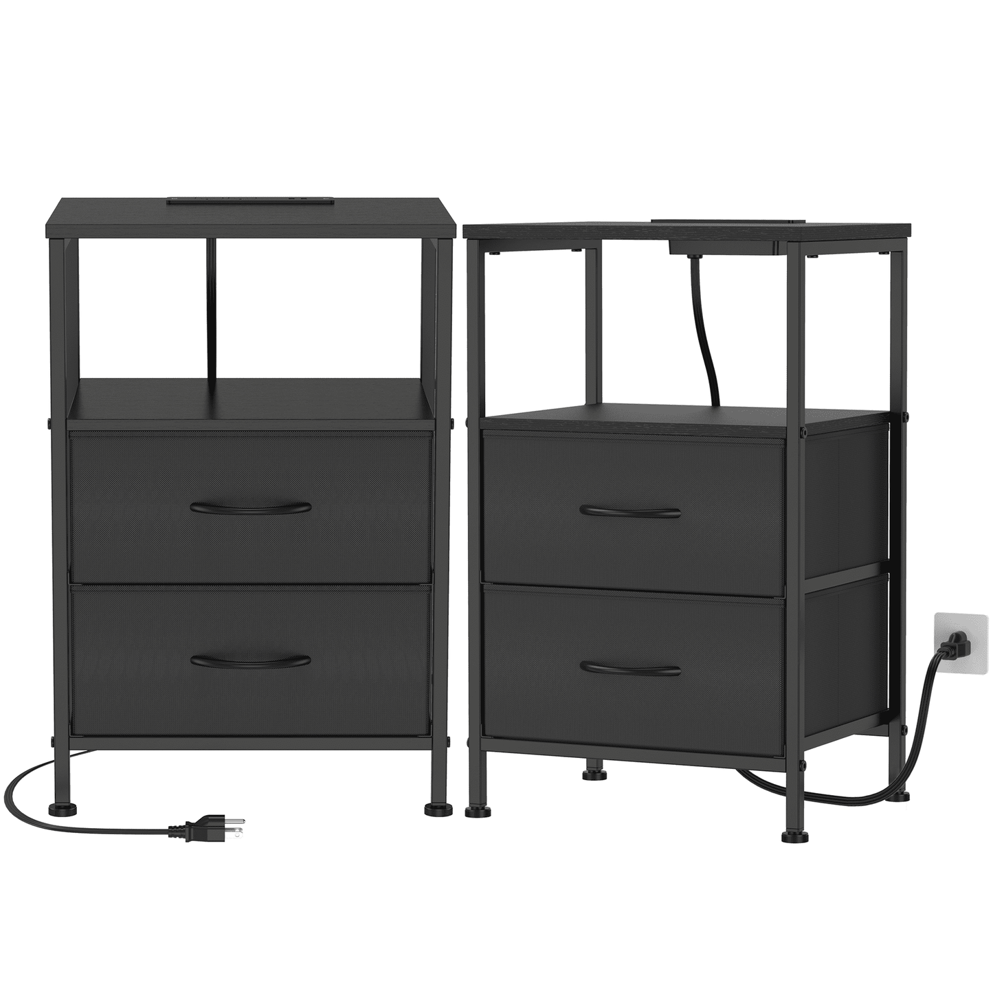 EZKAMFORT Night Stand Set 2 for Bedroom, Side Table with Charging Station, Black End Tables with Usb Ports and AC Outlets