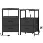 EZKAMFORT Night Stand Set 2 for Bedroom, Side Table with Charging Station, Black End Tables with Usb Ports and AC Outlets