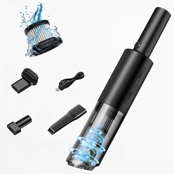 Cordless Handheld Car Vacuum — Rechargeable Mini Vacuum with Washable Filter & Crevice Tools