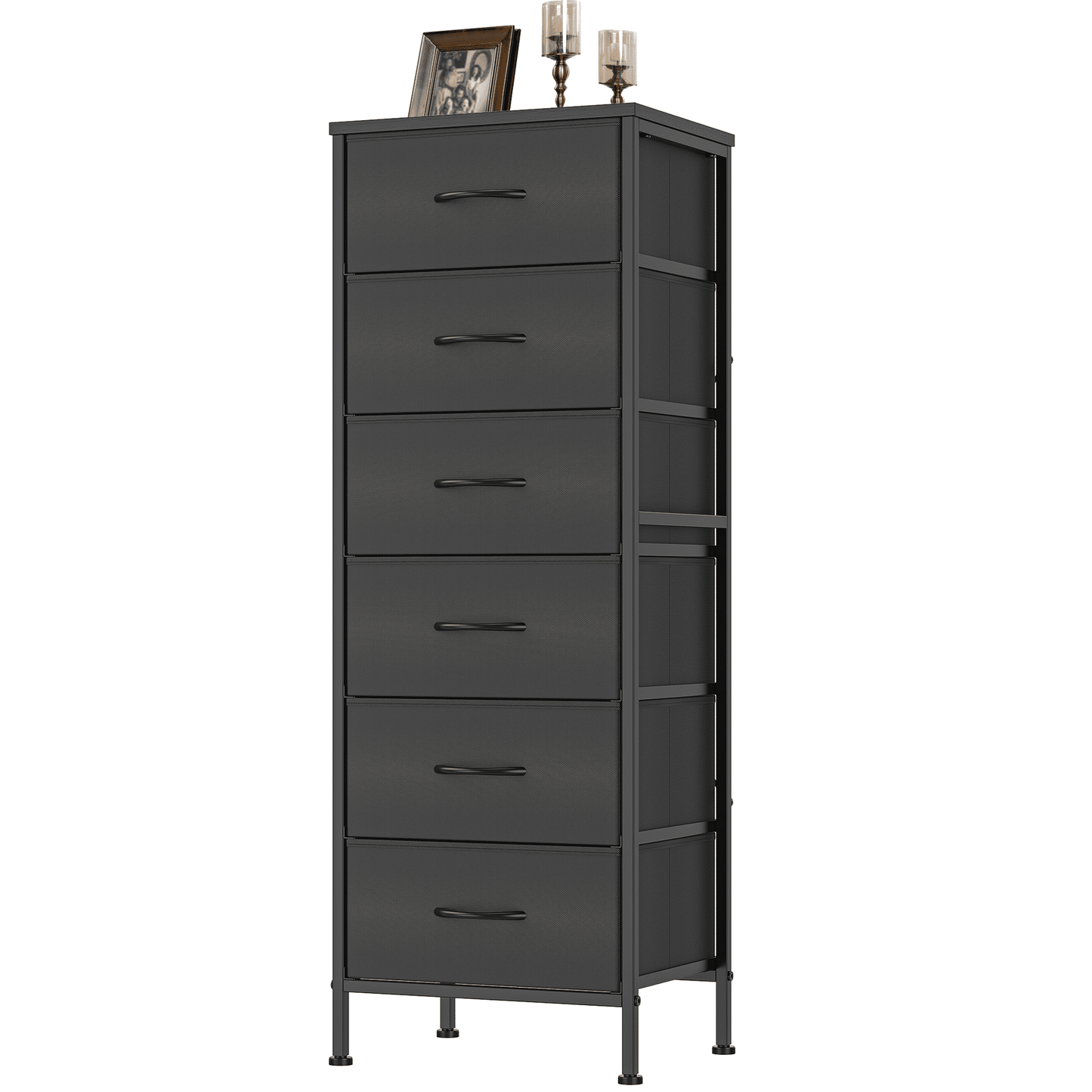 EZKAMFORT 6-Fabric Drawer Dresser for Bedroom Tall, Tall Fabric Chest of Drawers, Black Dresser of Clothes Drawer for Bedroom, Living Room