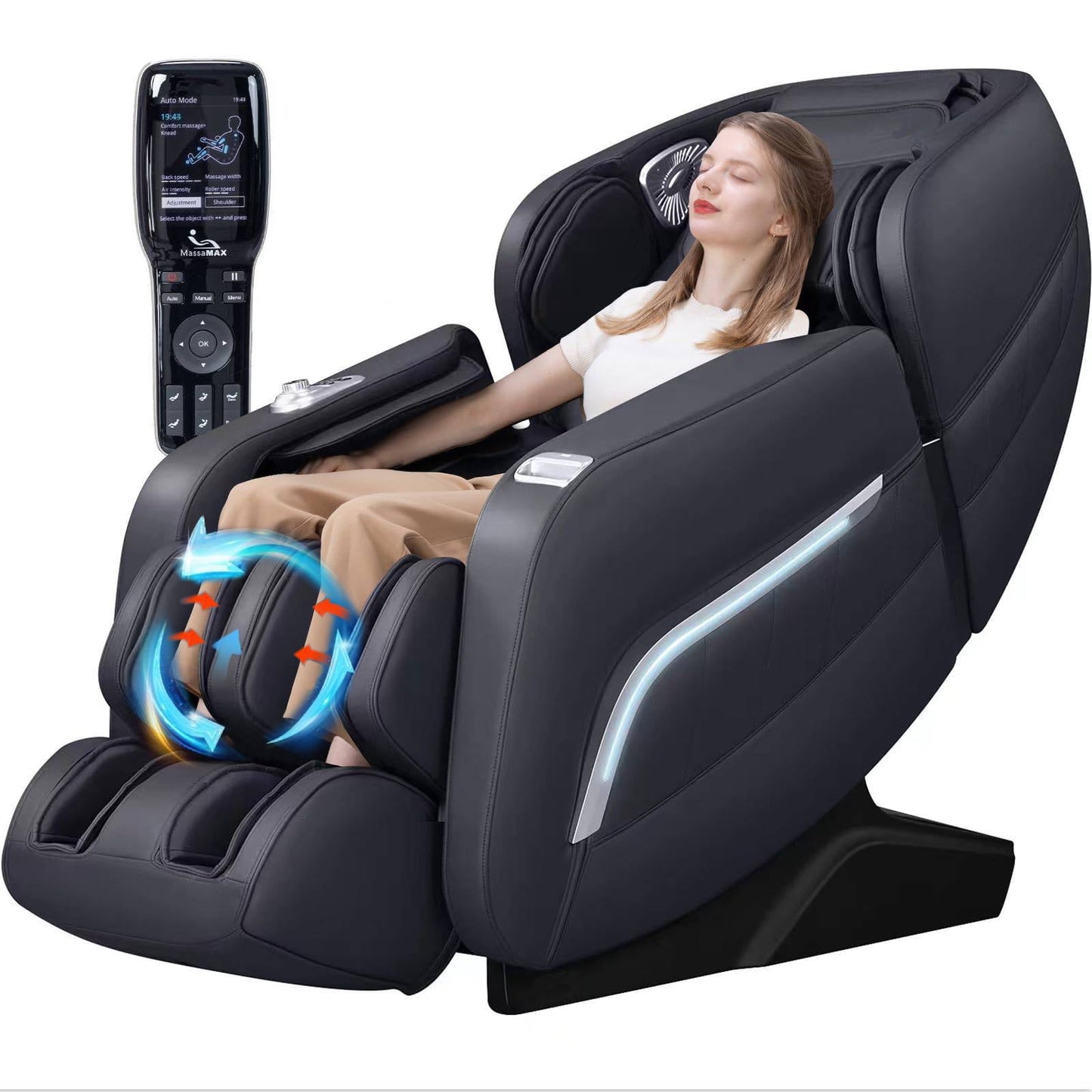 Full Body Zero Gravity Massage Chair with Yoga Stretching, Voice Control, SL Track, Foot Rollers, Airbags, Heating, and Bluetooth - Black