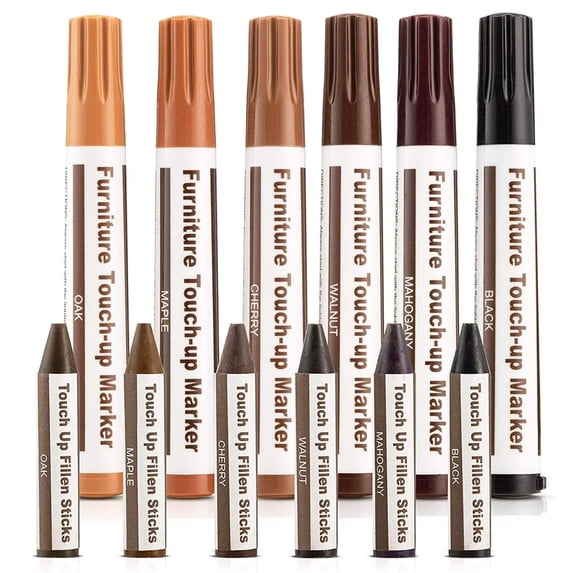 Furniture Repair Kit Wood Markers - Set of 12 - Markers and Wax Sticks with Sharpener Kit