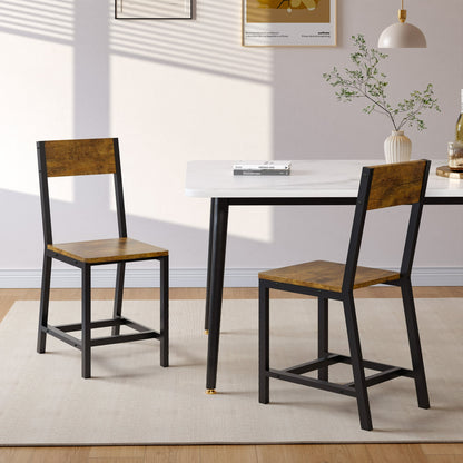 Gelloan Dining Chair Set of 2, Rustic Wood Chairs with Metal Steel Frame, Comfortable Seat, Modern Farmhouse Chair for Kitchen, Bedroom, Living Room,Rustic Brown