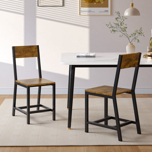 Gelloan Dining Chair Set of 2, Rustic Wood Chairs with Metal Steel Frame, Comfortable Seat, Modern Farmhouse Chair for Kitchen, Bedroom, Living Room,Rustic Brown