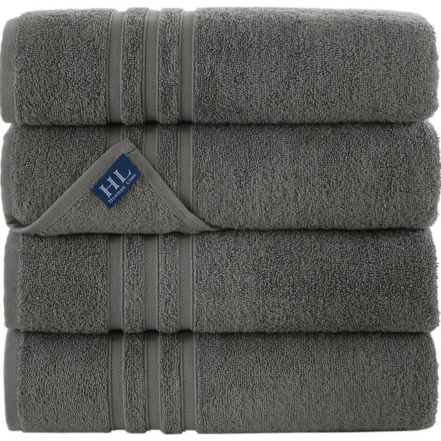 Hammam Linen Grey Bath Towels – 4 Pieces Luxurious Turkish Cotton Bath Towels – Quick Dry and Soft Towel Set for Daily Use