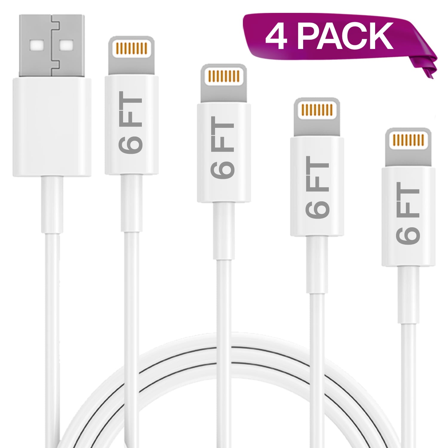 Ixir Charger Lightning Cable, 4 Pack 6FT USB Cable, Compatible with iPhone Fast Charging Cord
