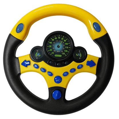 Kids Pretend Play Steering Wheel Toy with Light and Music, Funny Interactive Driving Toy for Boys and Girls, Sensory Toys for Ages 3+, Yellow