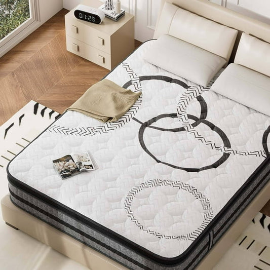 Kizreo Queen Size Mattress in a Box, Euro Top 12 inch Hybrid, with Cool Gel Memory Foam, Individual Pocket Coil, Silent Sleep, Pressure Relief, Medium