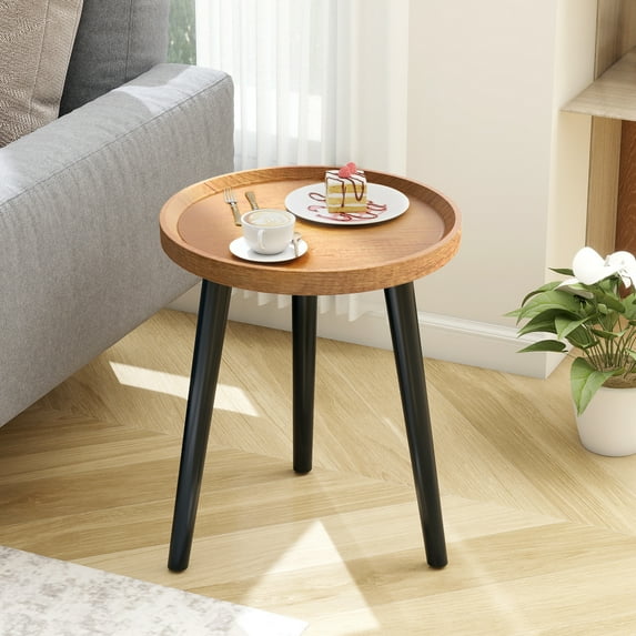 Krpimt Wood Round Coffee Table, Natural Finish Small Side Table for Living Room & Bedroom, Rustic End Table with Clean Lines, Easy Assembly