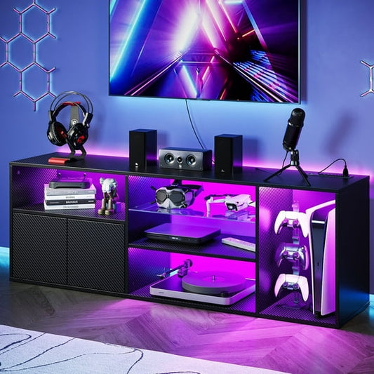 TV Stand for Living Room, Entertainment Center for TVs up to 65 inch, TV Console Table with Adjustable Shelves, Carbon fiber