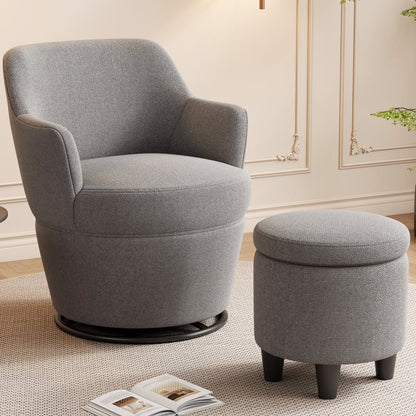 360°Swivel Accent Chair with Ottoman, Lounge Sofa with Nail Trim, Living Room Chairs, Bedroom Chair, Vanity Chair