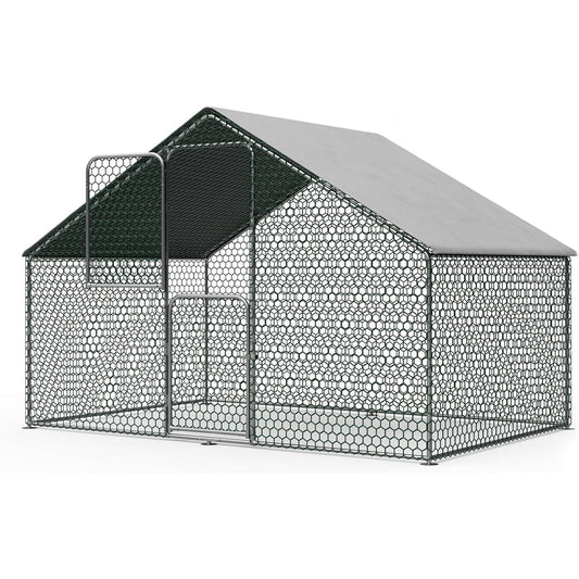 Gelloan Large Metal Chicken Coop with Waterproof and Anti-Ultraviolet Cover, Walk-in Poultry Cage Chicken Run Pen Dog Kennel Duck House,Silver