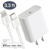 Lightning to USB-C Cable Wall Charger + 3 FT Type-C to Lightning Cable, Compatible with iPhone 13 Pro / 11 Pro Max / XS / XS Max / X