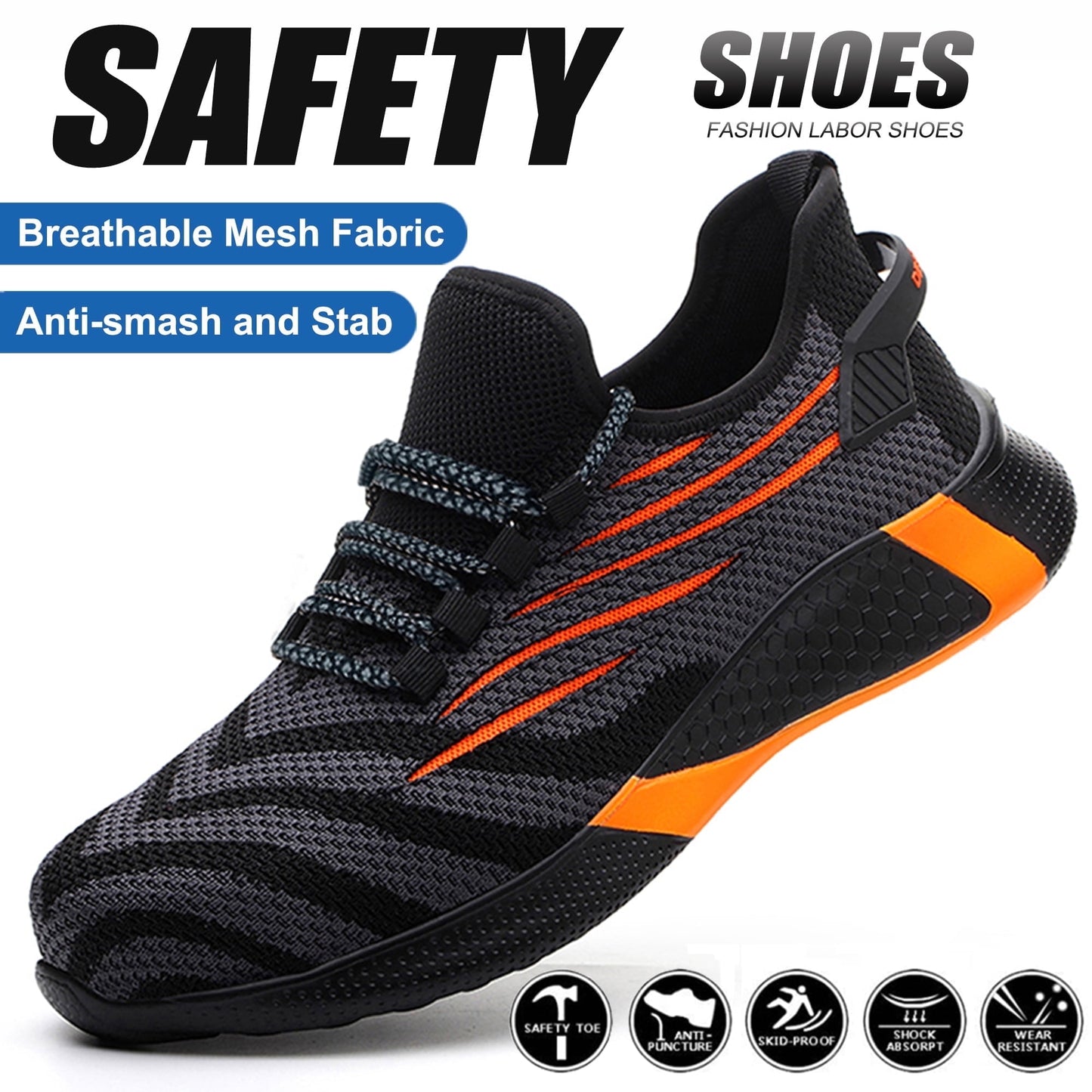 MANLEGU Breathable Safety Shoes for Men Lightweight Steel Toe Work Shoes Construction Industrial And Outdoor Sneakers Size 9.5 Womem/8 Men