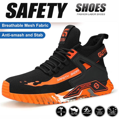 MANLEGU Outdoor Security Boots Steel Toe Boots For Men Work Safety Shoes Indestructible Slip-Resistant Shoes Stylish Cool Safety Boots Orange
