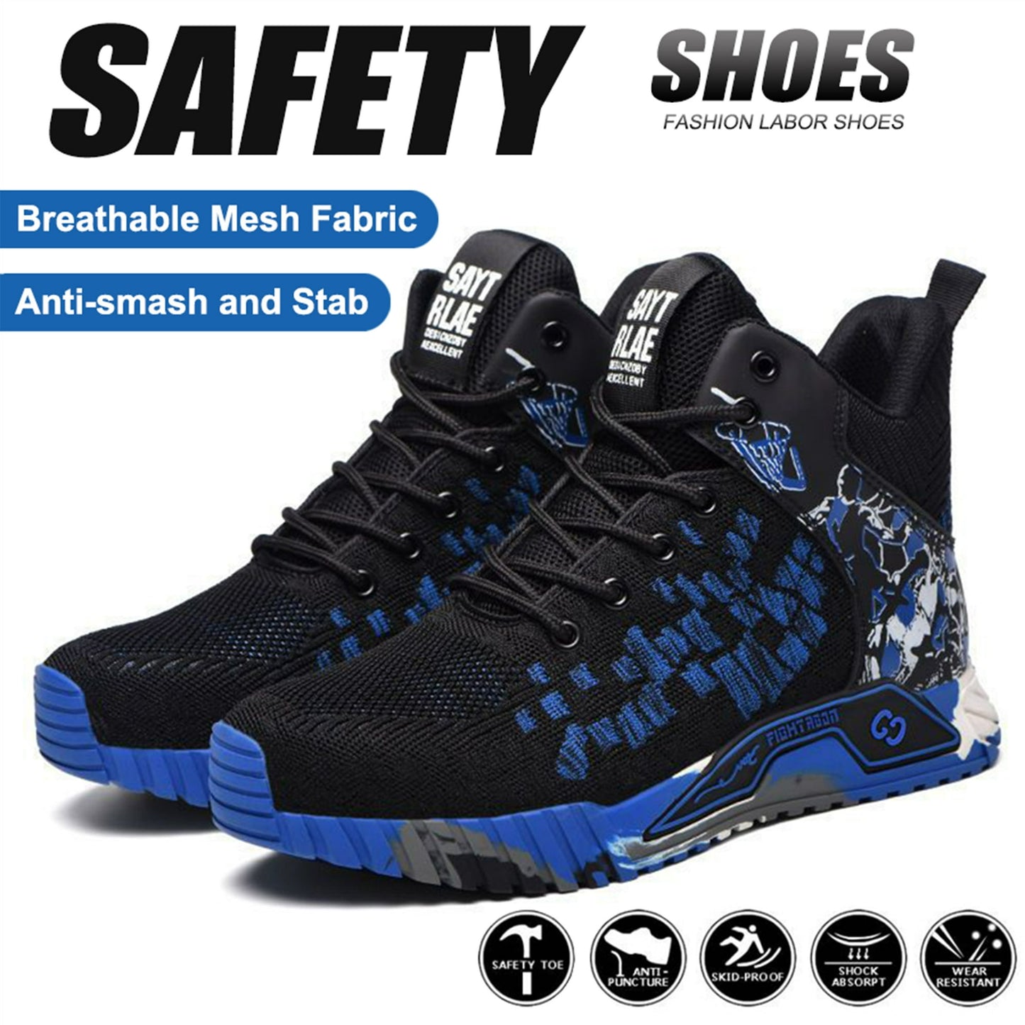MANLEGU Steel Toe Boots For Men Work Safety Shoes Anti-smash Anti-puncture Indestructible Shoes Construction Working Boots Outdoor Security Boots Blue