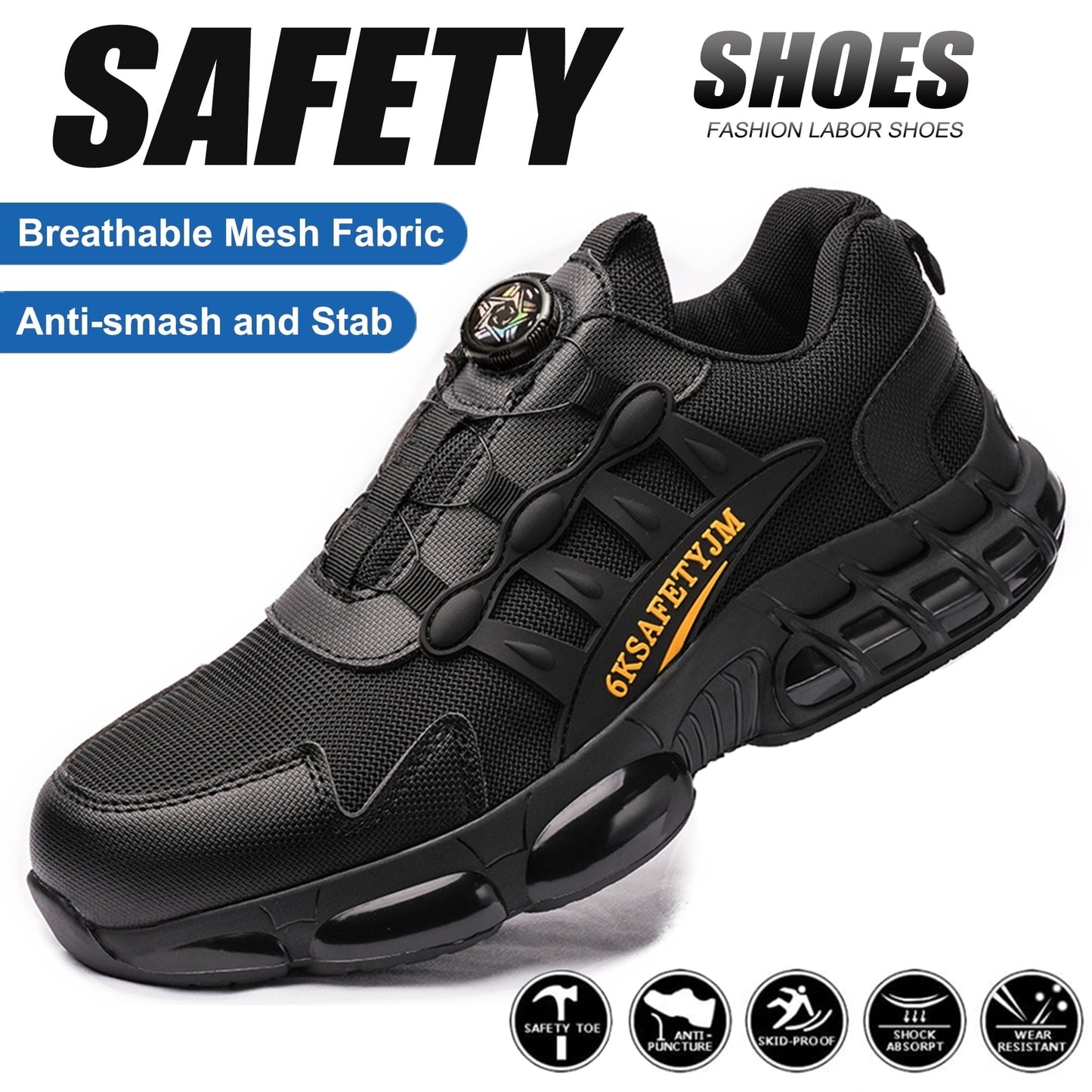 MANLEGU Steel Toe Shoes For Men Wide Puncture Resistant Work Shoes Non Slip Shoes Comfortable Breathable Safety Sneakers Size 6.5