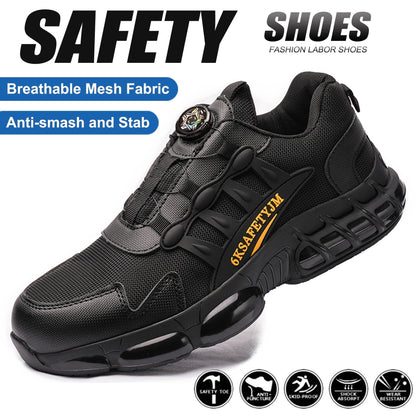 MANLEGU Steel Toe Shoes For Men Wide Puncture Resistant Work Shoes Non Slip Shoes Comfortable Breathable Safety Sneakers Size 6.5