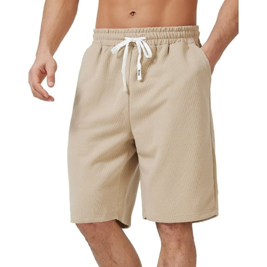 Puztloy Men's Casual Shorts Drawstring Elastic Waist Texture Workout Jogging Running Sweat Shorts Summer Beach Short Pants for Men