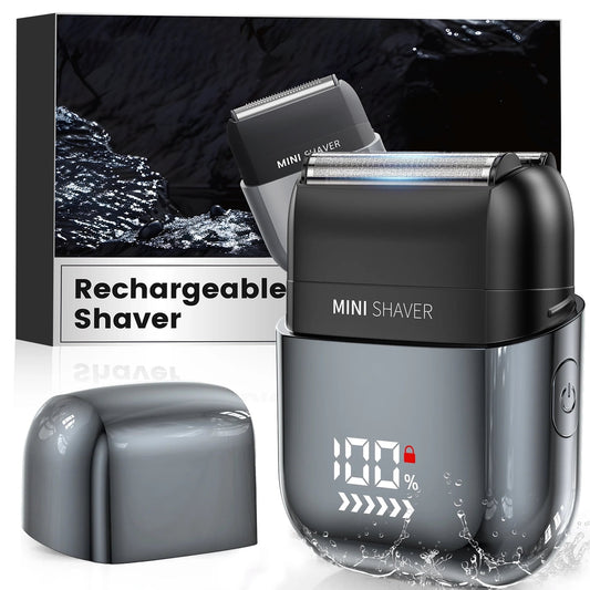 Electric Foil Shavers for Men, Rechargeable Mini Electric Razor with IPX7 Waterproof for Travel & Home, Gray