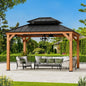 Modern Shade 11'x13'Outdoor Cedar Wood Hardtop Gazebo with Double Steel Roof, Hooks, for Backyard, Patio or Deck