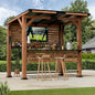 Modern Shade Cedar Wood Entertainment Gazebo with Hardtop Roof, Grill Bar Center, Shelves, TV Mount & Power Strip for Patio or Garden