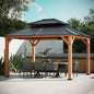 Modern Shade Wood Gazebo 11' x 13', Cedar Framed Wooden Gazebo with Double Galvanized Steel Roof, Hardtop Gazebo with Sturdy Hooks for Garden, Backyard patio and Deck