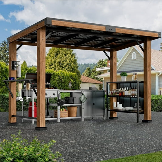 Modern Shade 6‘x12’ Cedar Hardtop Gazebo Weatherproof Outdoor Pavilion with FSC-Certified Wood Frame & Galvanized Steel Roof