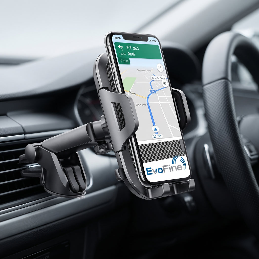 EvoFine 2-in-1 Car Phone Holder — Long-Arm Suction Cup Mount for Dashboard, Windshield & Air Vent