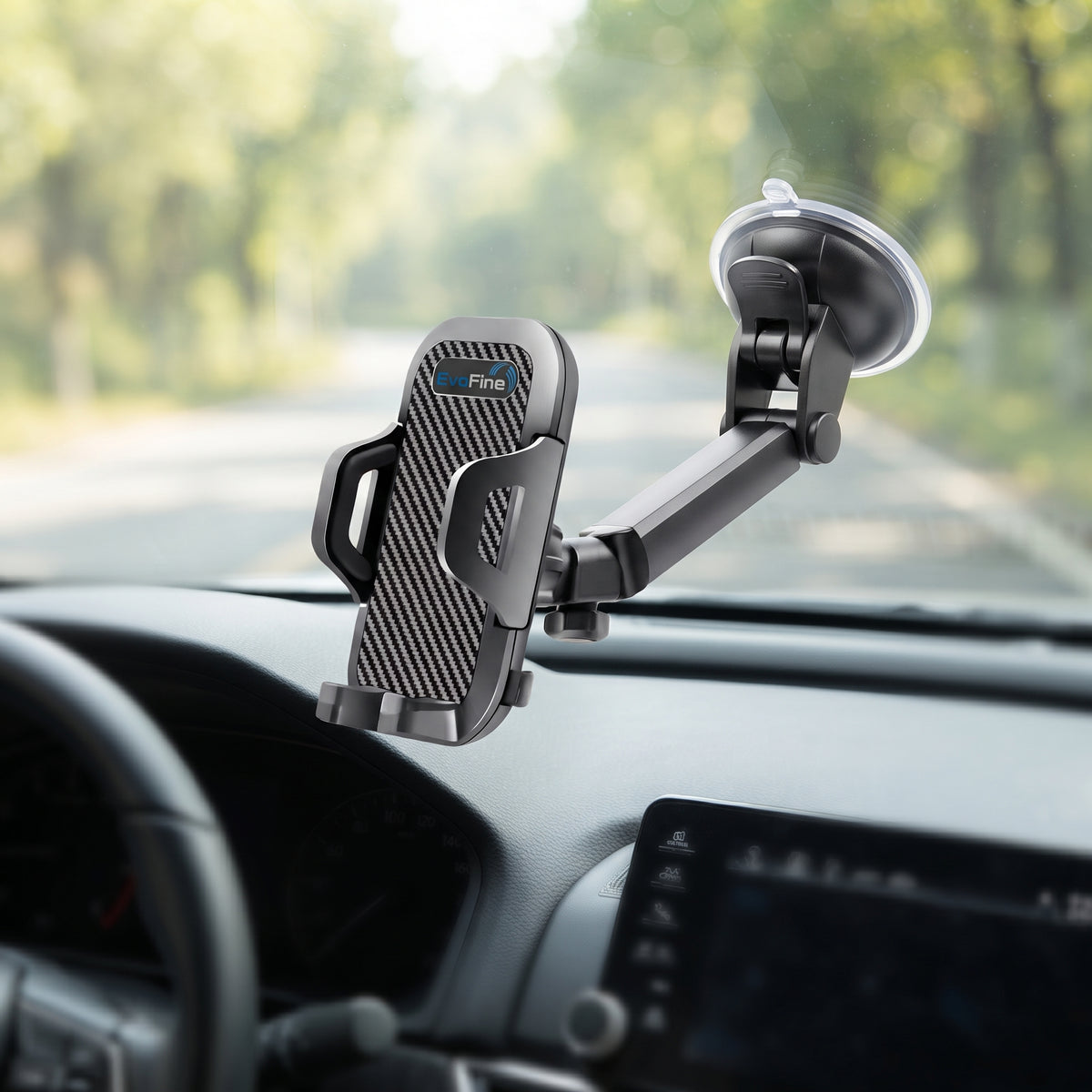 EvoFine 2-in-1 Car Phone Holder — Long-Arm Suction Cup Mount for Dashboard, Windshield & Air Vent