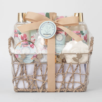 Poamcn Bath and Body Gift Set,Home Spa Gift Basket Set for Women,Japanese Cherry Blossom Scent,9 Piece Set