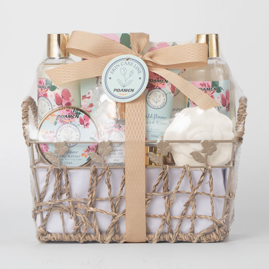 Poamcn Bath and Body Gift Set,Home Spa Gift Basket Set for Women,Japanese Cherry Blossom Scent,9 Piece Set