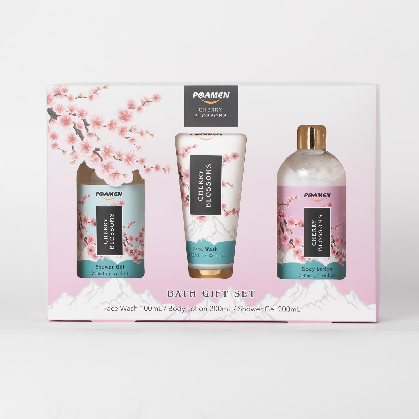 Poamcn Bath and Body Gift Set,Home Spa Gift Set for Women,Japanese Cherry Blossom Scent,3 Piece Set