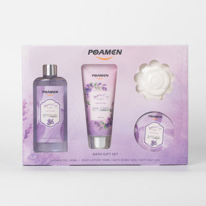 Poamcn Bath and Body Gift Set,Home Spa Gift Set for Women,Lavender Scent,4 Piece Set