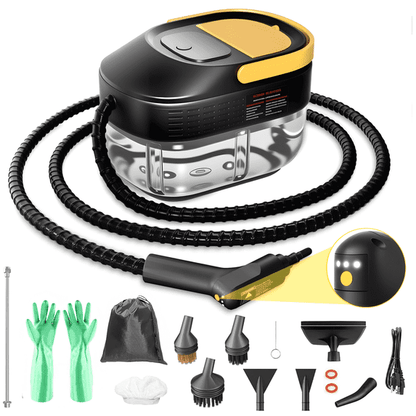 Powerful Steam Cleaner – 15s Heat-Up 2500W Handheld Steamer with 3-Level Adjustable Handle 1.6L Tank & 16 Accessories – Portable Steamer for Home, Car, Grease, Grout, Tile & Upholstery