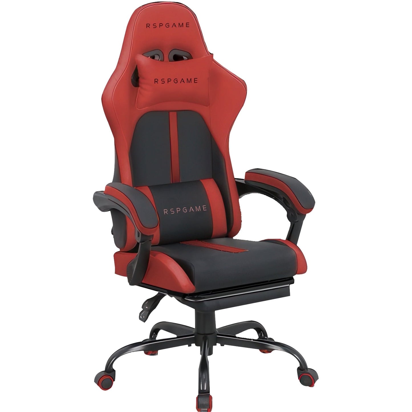RSPGame Gaming Chair, Video Game Chair with Lumbar Support and Footrest Height Adjustable Ergonomic Computer Gaming Chair with Swivel Seat and Headrest, Black & Red