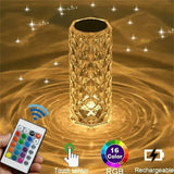 Rechargeable Usb Touch Crystal Acrylic Shiny With Rose Shadow Effect Home Bedroom Living Room Luxury Table Lamp