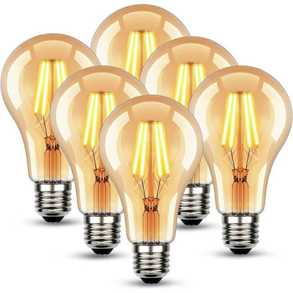 Roomrite LED Vintage Light Bulb, Edison Bulbs 4W (40W Equivalent) A19 Warm Light Bulbs 2400K 300LM E26 Base,Non-Dimmable,Amber Glass - 6 Pack