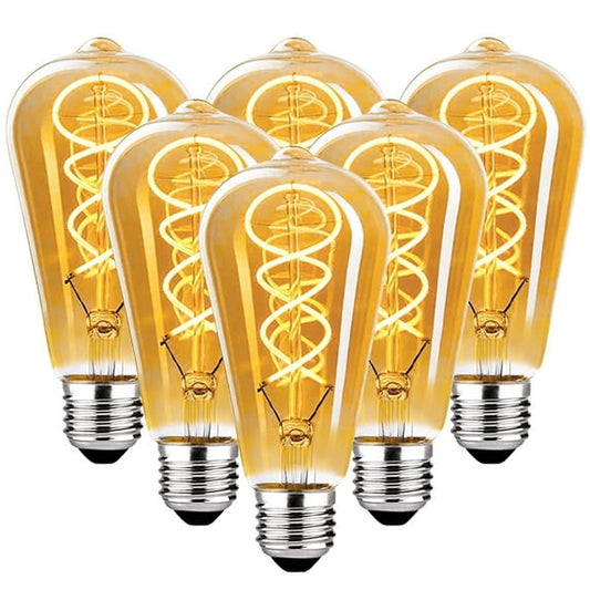 Edison Light Bulbs Dimmable 4W(40W Equivalent) - Warm White 2400K LED Vintage Light Bulbs,E26 Base,300LM, Antique Filament Amber Light Bulbs for Home,Cafe,Bar,Bedroom,6-Pack
