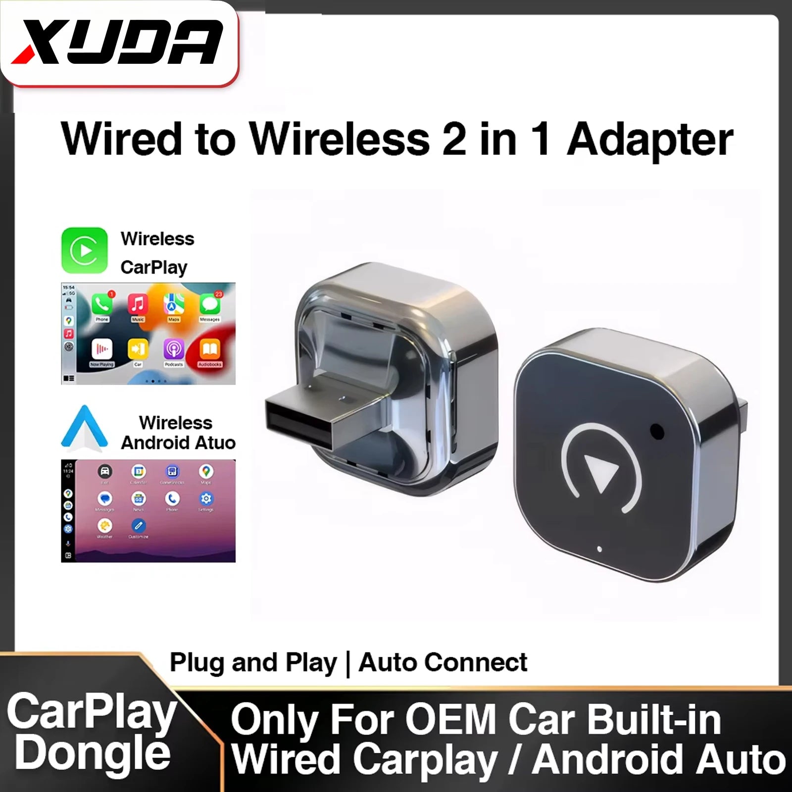 2 in1 Wireless CarPlay Adapter Android Auto AI Smart Box Car Intelligent Systems For VW Toyota Nissan Honda Ford Benz
