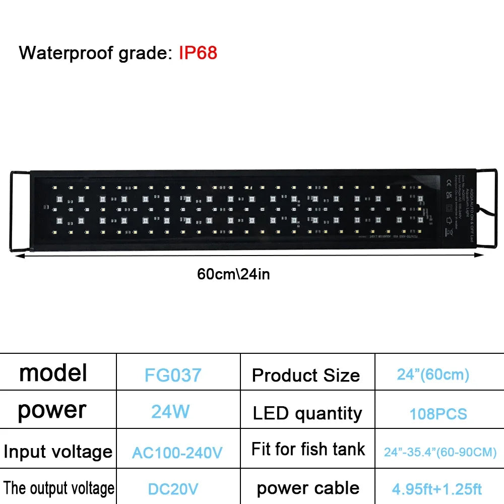 Full Spectrum Lighting LED Light Aquarium Decoration Aquatic Plant Growth Lamp IP68 Waterproof 100V-240V